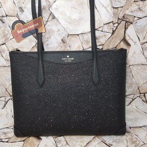 Joeley Lola Shimmy Glitter Top Zip Tote Shoulder Bag Black Kate Spade